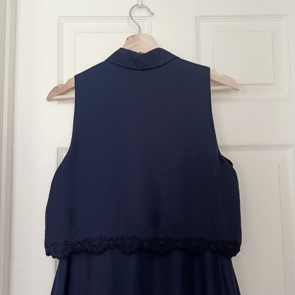 NWT Parker Aquarius Overlay Lace Trim Shirt Dress Navy Blue M Lace Hem - Picture 8 of 11